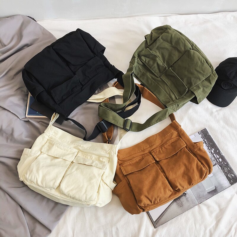 Antmvs Antmvs Women's Canvas Shoulder Bags Casual Shopping Bags Female Large Capacity Tote Ladies Solid Color Shoulder Crossbody Bag