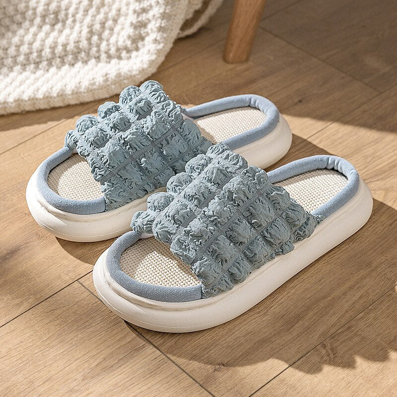 Antmvs Lovely Linen Slippers Summer Women Couples Non Slip Thick Soled Spring Summer Cotton Linen Cool Slippers Home Slipper