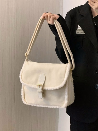 Antmvs Graduation Gift Fashion Corduroy Women Purse Shoulder Bags Solid Color Ladies Winter Furry Crossbody Bags Casual Plush Female Tote Handbags