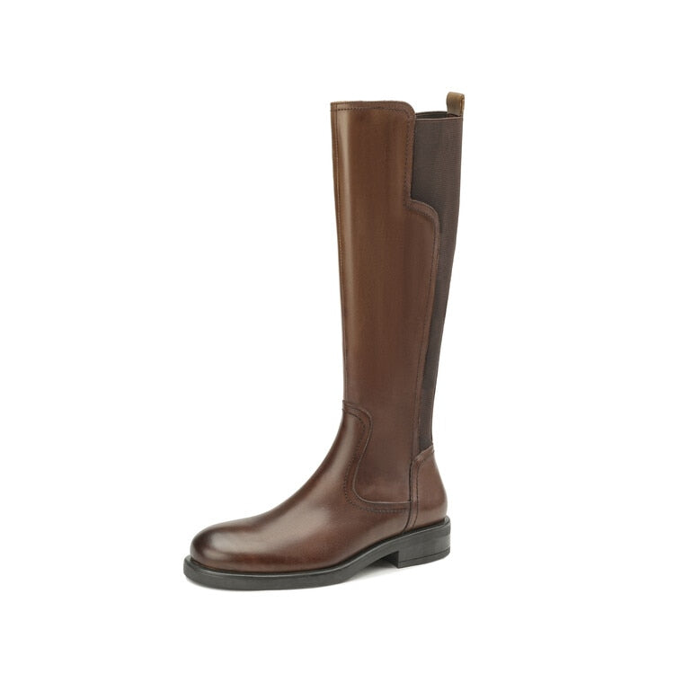 Antmvs New Autumn/Winter Women's Boots Round Toe Chunky Heel Knight Boots Shoe For Women Cow Leather Vintage Boots Knee-High Boots