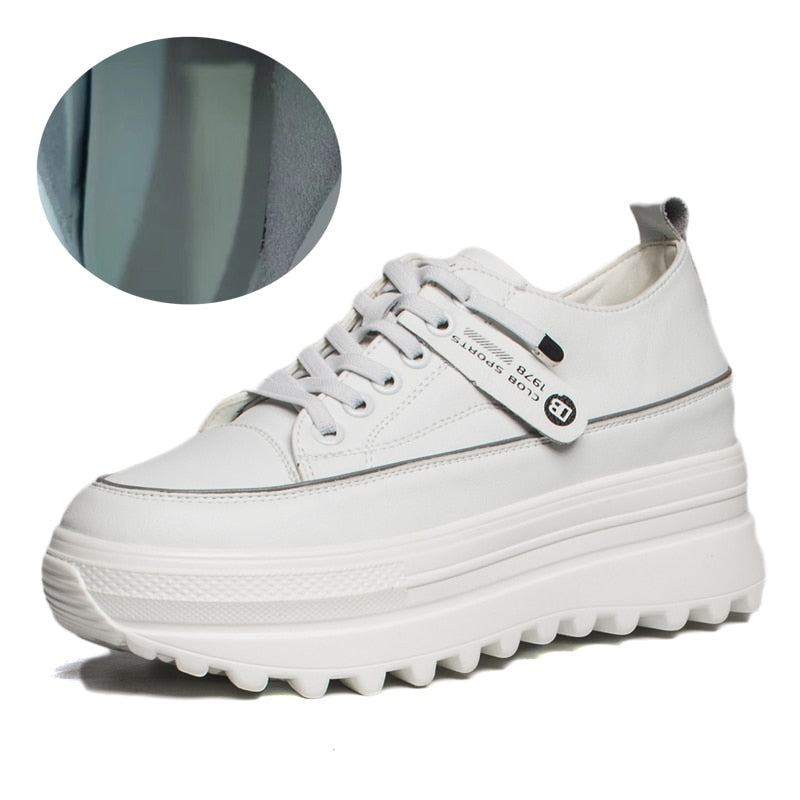 antmvs Genuine Leather 8Cm Dad Shoes Chunky Sneakers Platform Heel Wedge Women Winter Shoes Vulcanized Sneakers Tenis De Mujer