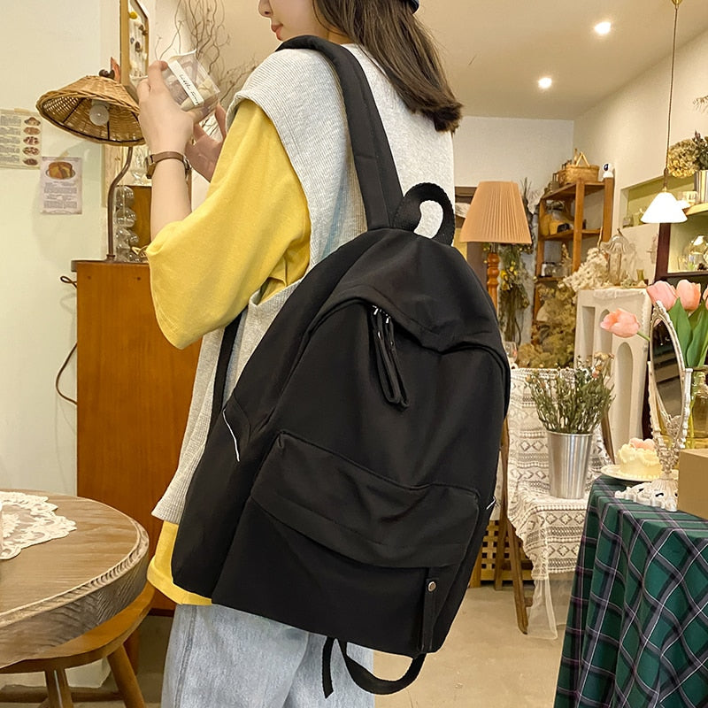 Antmvs Antmvs Simple Solid Color Backpack Women Waterproof Nylon School Bags For Teenager Girls Bookbag Lady Travel Backbag Shoulder Bag