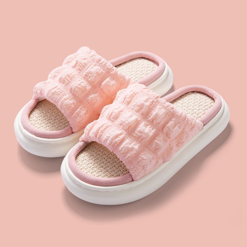 Antmvs Lovely Linen Slippers Summer Women Couples Non Slip Thick Soled Spring Summer Cotton Linen Cool Slippers Home Slipper