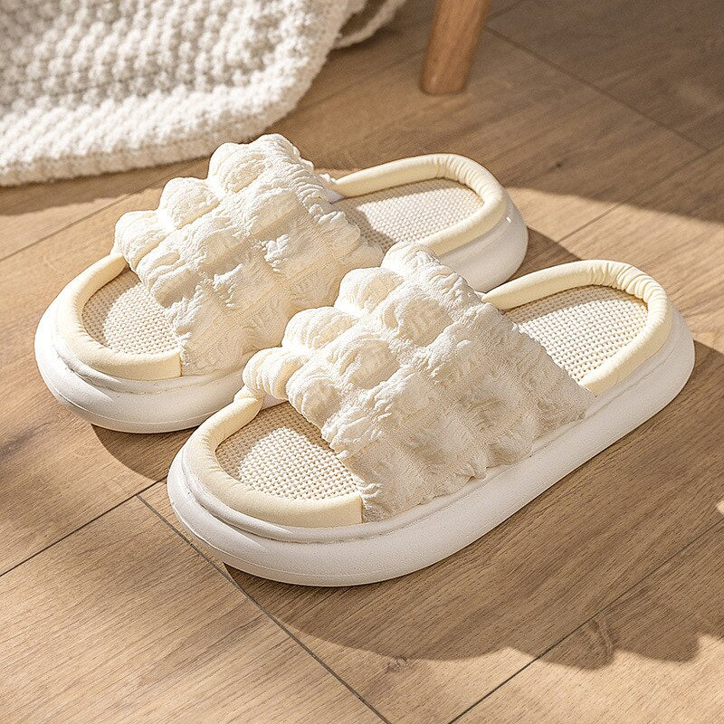 Antmvs Lovely Linen Slippers Summer Women Couples Non Slip Thick Soled Spring Summer Cotton Linen Cool Slippers Home Slipper
