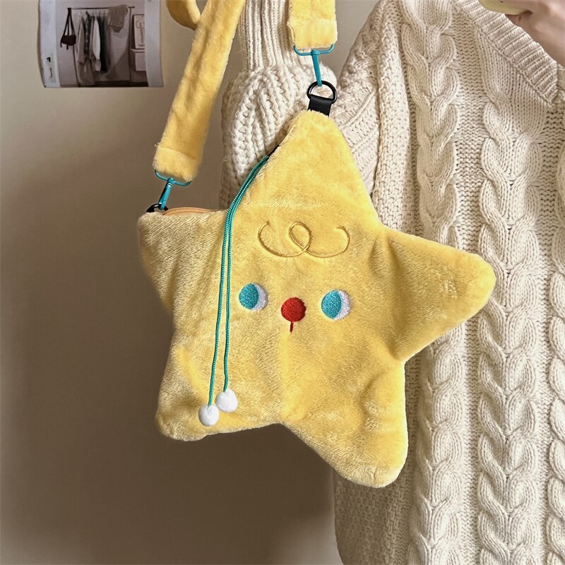 Antmvs Cute Star Shape Women's Plush Crossbody Bags Fashion Casual Female Shoulder Bag Cartoon Casual Girls Faux Fur Handbags Purse