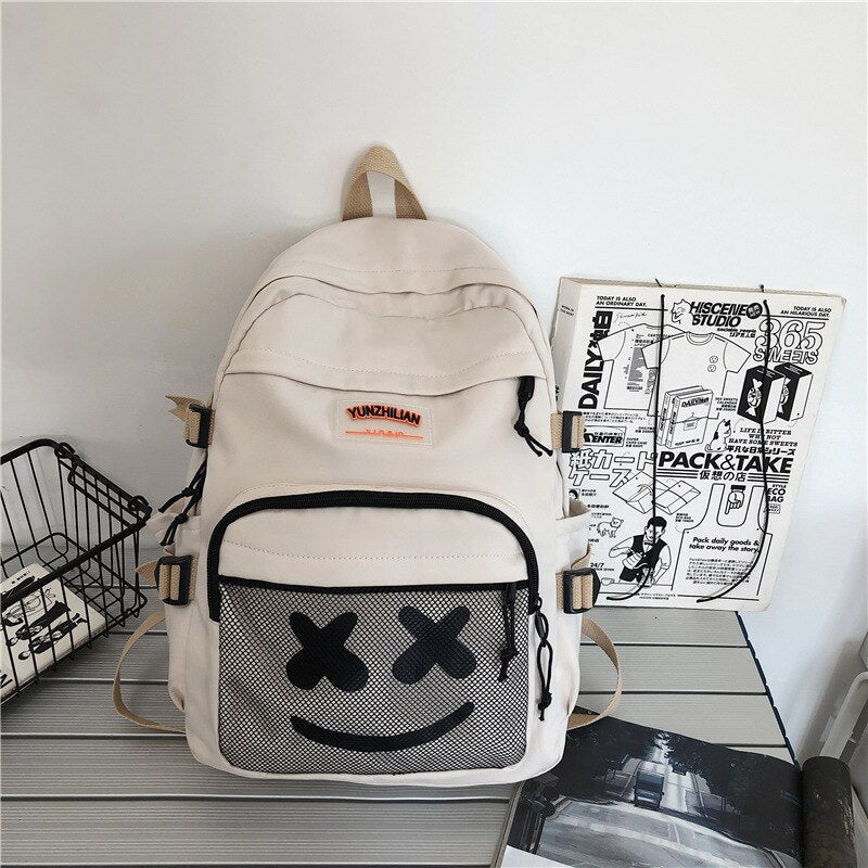 Antmvs Antmvs Preppy Style Fashion Women Backpacks Nylon Large Capacity Unisex Smiley Face Pattern School Bags for Girls