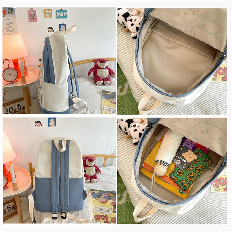Antmvs Antmvs Cute Cat Bag Women Kawaii Contrast Color Fashion Female Backpack Travel High School Girls Book Bags for Teenage Girls