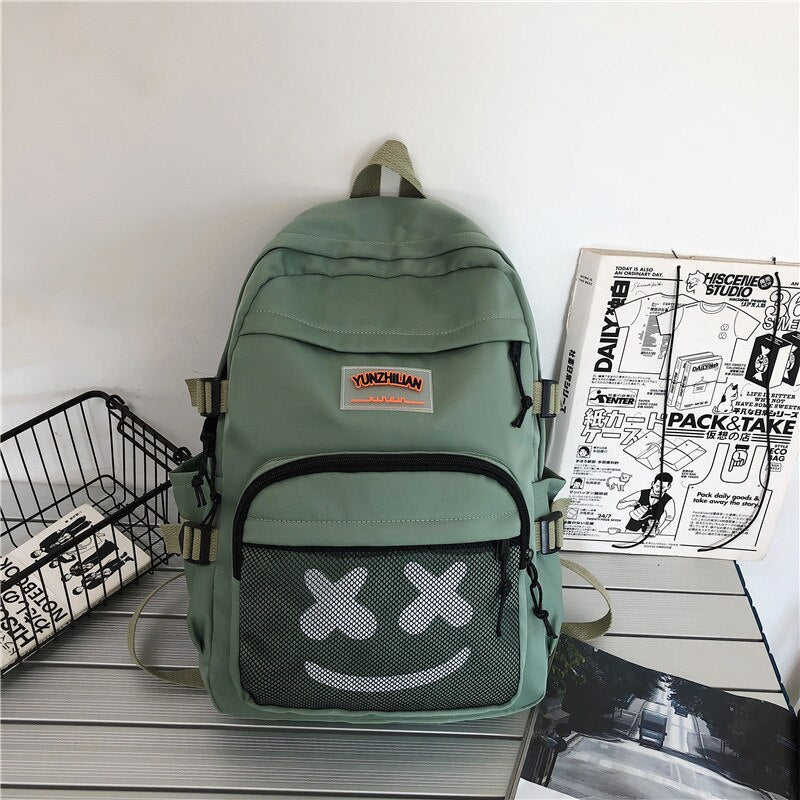 Antmvs Antmvs Preppy Style Fashion Women Backpacks Nylon Large Capacity Unisex Smiley Face Pattern School Bags for Girls