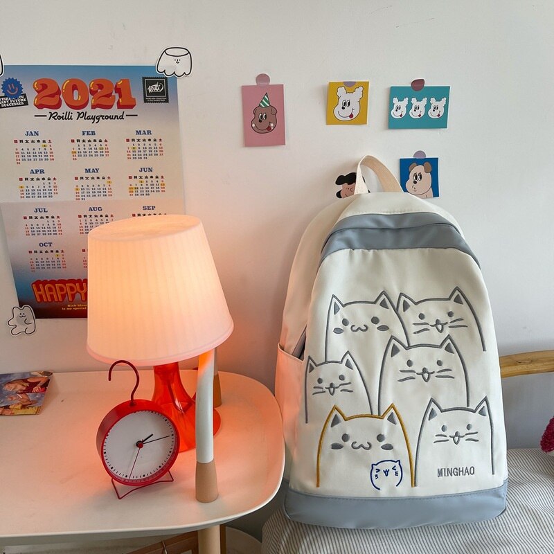 Antmvs Antmvs Cute Cat Bag Women Kawaii Contrast Color Fashion Female Backpack Travel High School Girls Book Bags for Teenage Girls