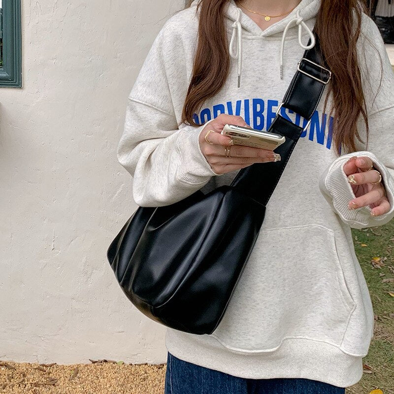 Antmvs Antmvs Large Capacity Bag Women's New Soft Leather Commuting Tote Bag College Students' Shoulder Bag Messenger Bag