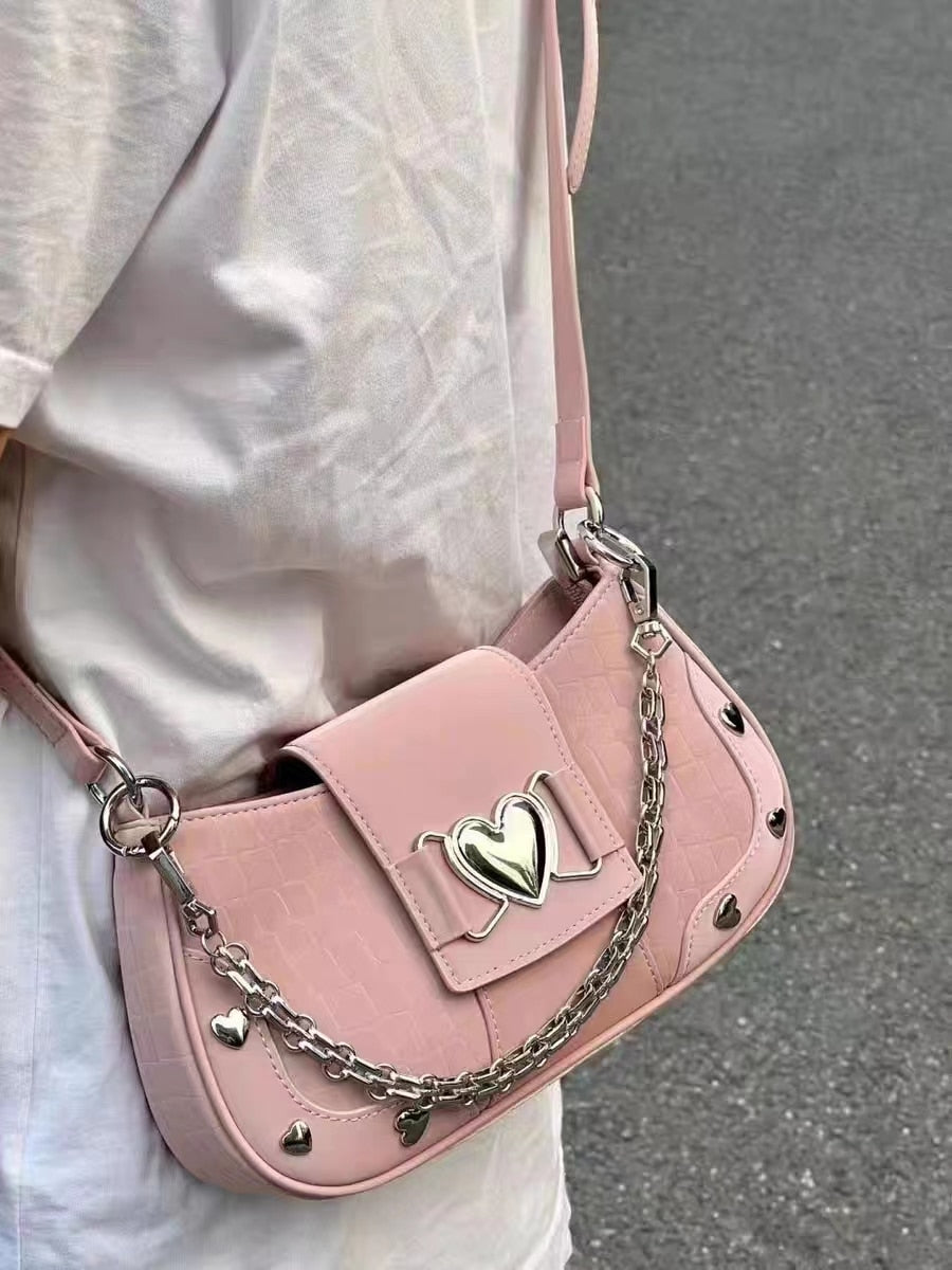 Antmvs Antmvs Women's Pink Shoulder Bags Fashion Chain Female Underarm Bag Cute Rivet Pu Leather Y2k Cool Girls Handbags Purse