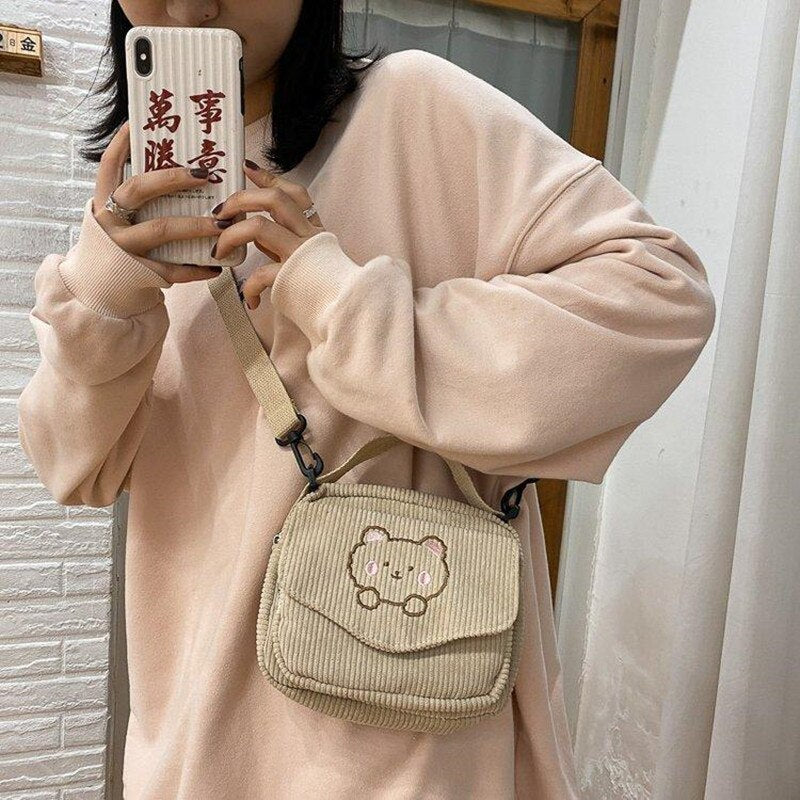 Antmvs Antmvs Hot Women Canvas Zipper Bag Preppy Style Student Tote Shoulder Messenger Bag Small Corduroy Bag Satchel Travel Purse Handbag