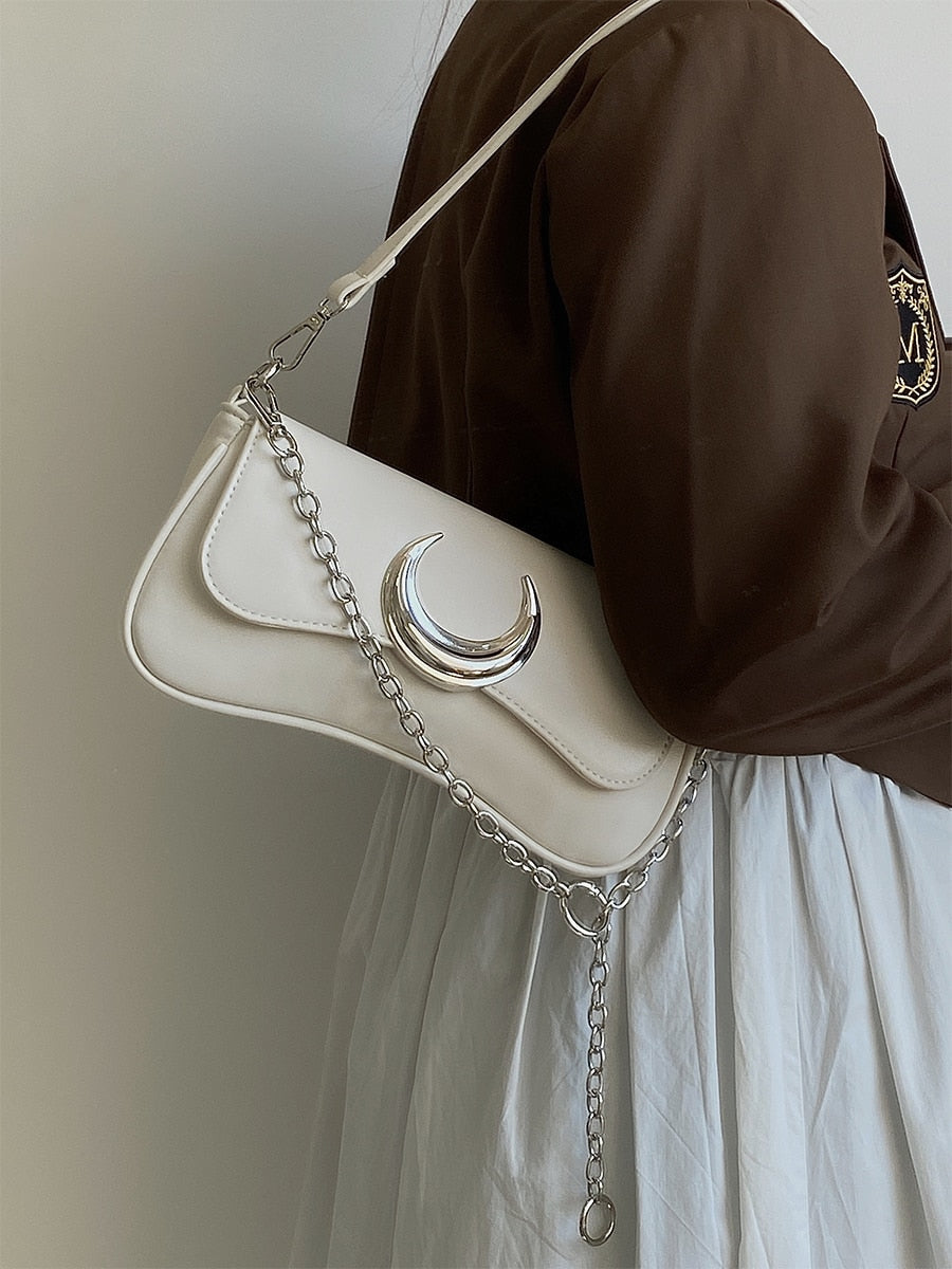 Antmvs Fashion Design Women's Underarm Bag Moon Locking Buckle Female Shoulder Bag PU Leather Ladies Crossbody Bags Purse Handbags