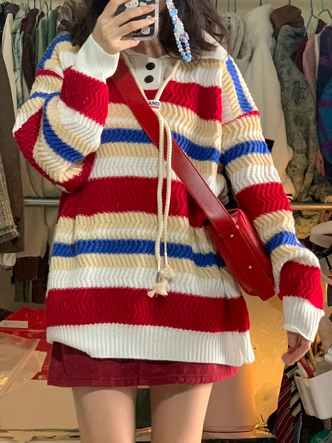 Antmvs Striped Button Front Knit Sweater, Cute Long Sleeve Pullover Sweater For Fall & Winter, Women's Clothing