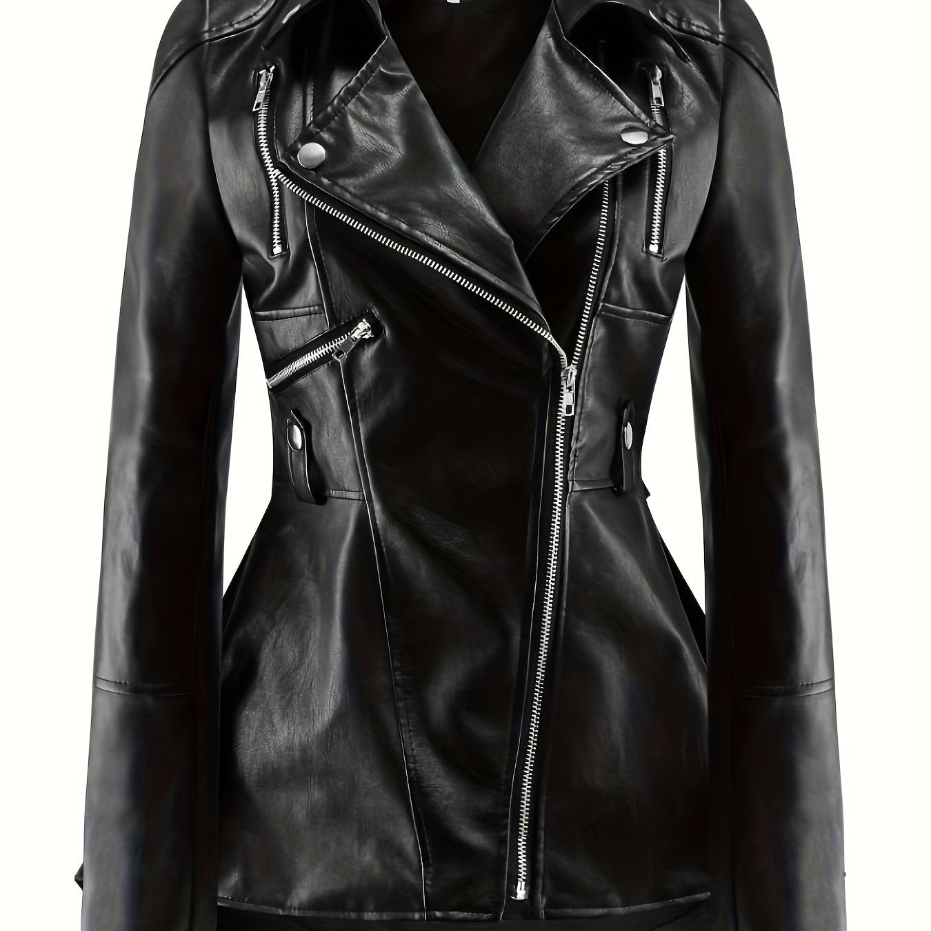 Antmvs Zip Up Lapel Neck Jacket, Streetwear Long Sleeve Jacket For Fall & Winter, Women's Clothing