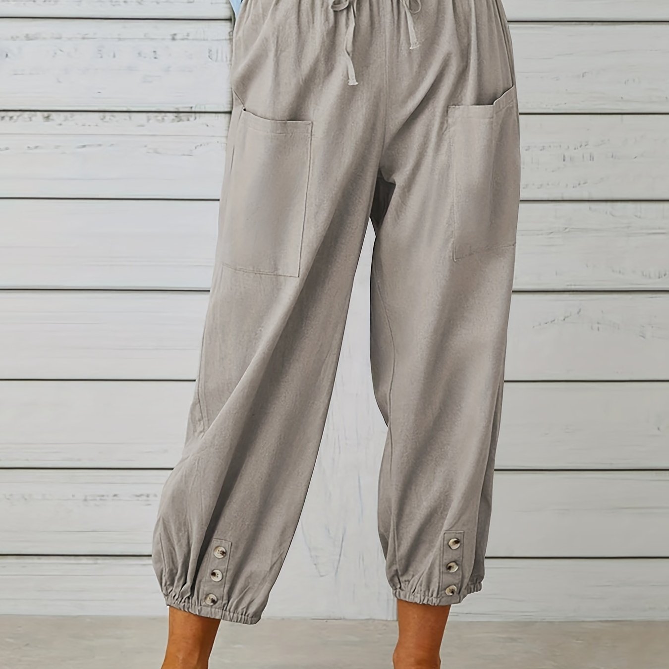 Antmvs Boho Baggy Harem Pants With Pockets, Drawstring Waist Casual Pants For Spring & Summer, Women's Clothing
