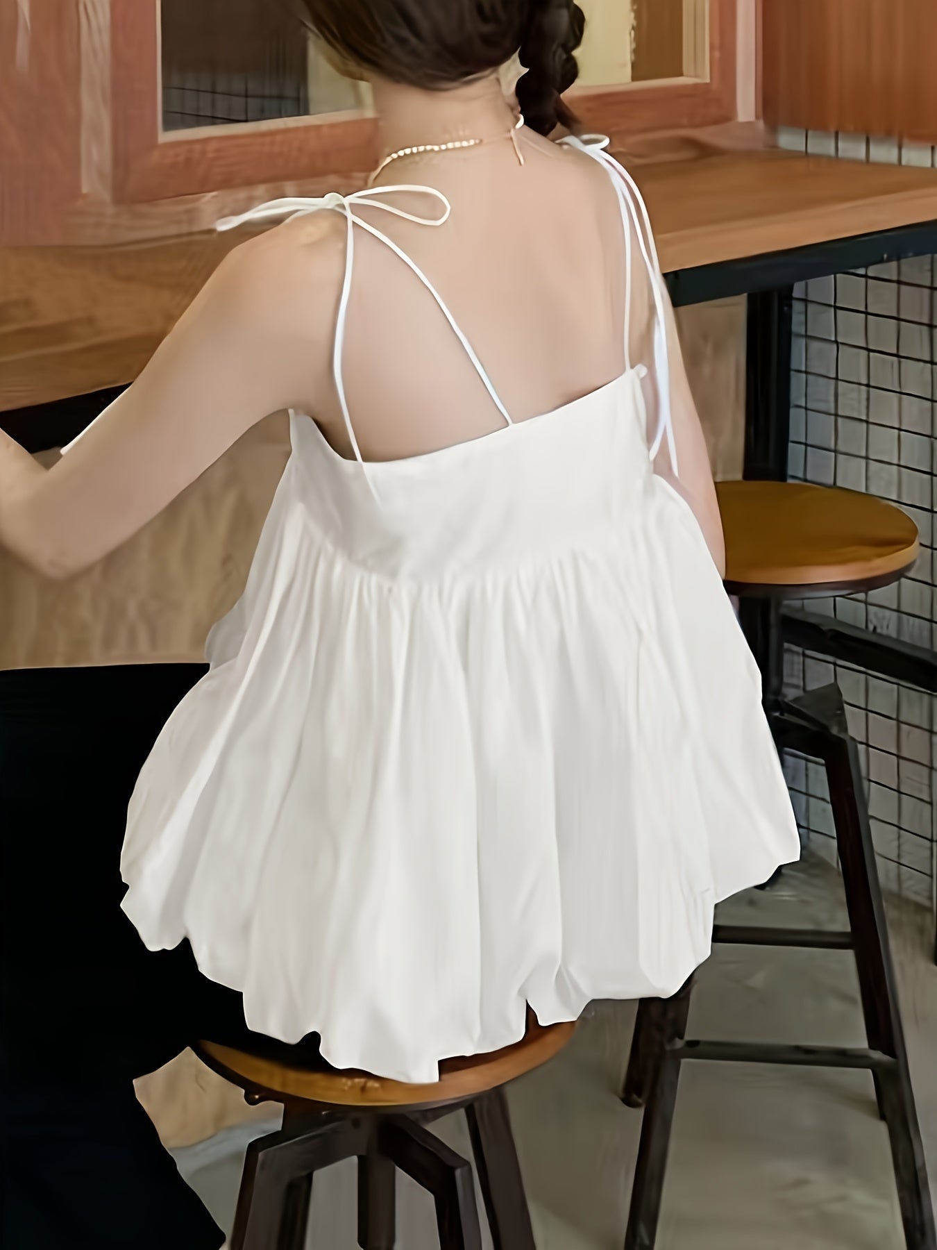 Antmvs Solid Color Knot Strap Flare Top, Casual Sleeveless Straight Neck Cami Top For Summer, Women's Clothing