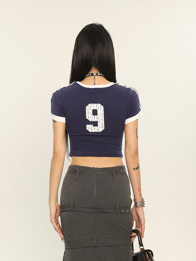 Antmvs SMARTTOOTH Graphic Letter Print Short Sleeve Slim Cropped Top
