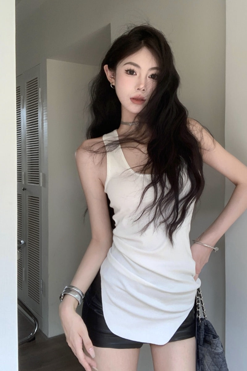 Antmvs Mendi Solid Color Mid-Length U Neck Racer Vest Camisole