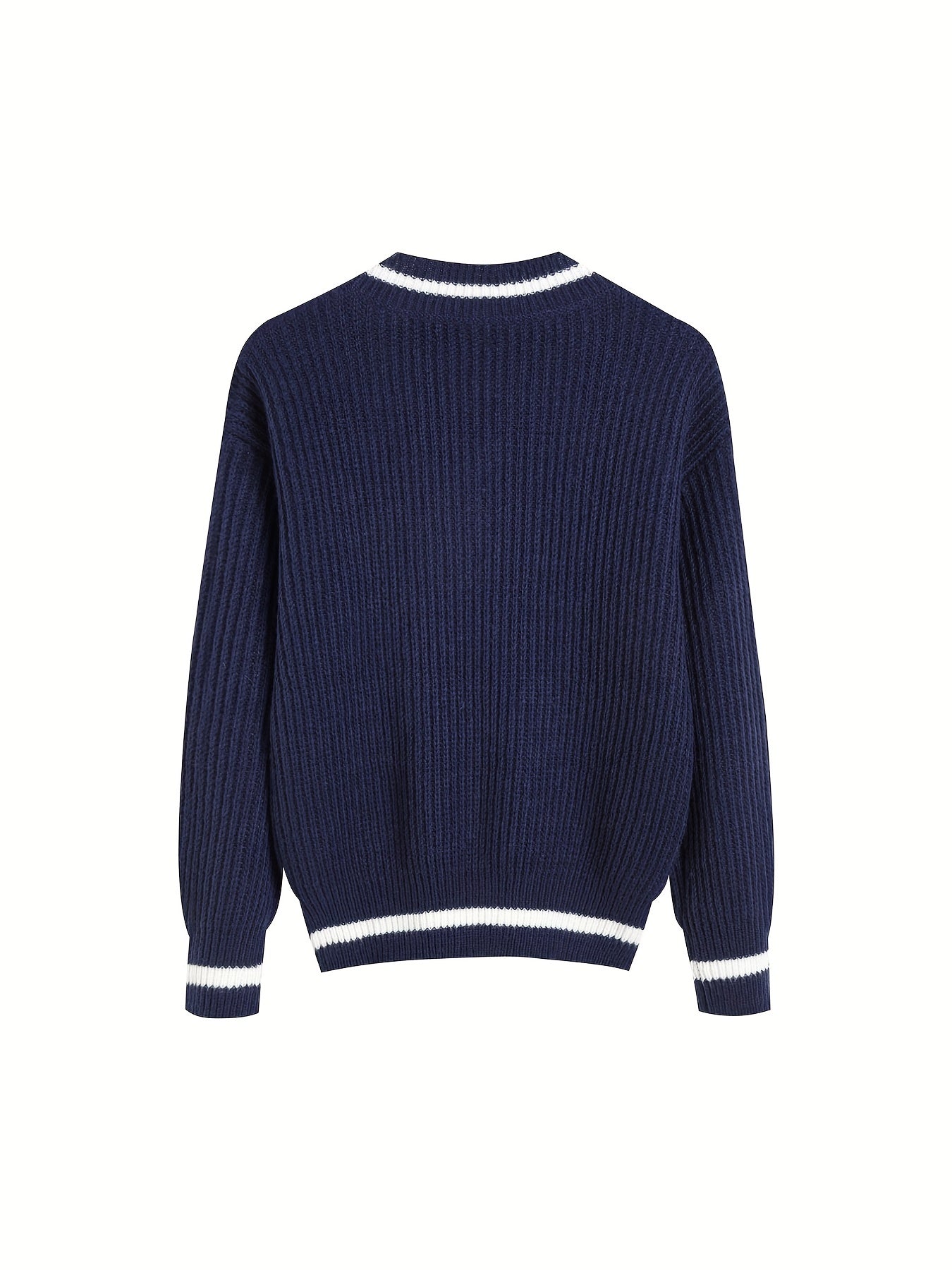 Antmvs Striped Print Knit Sweater, Casual V Neck Long Sleeve Sweater, Women's Clothing