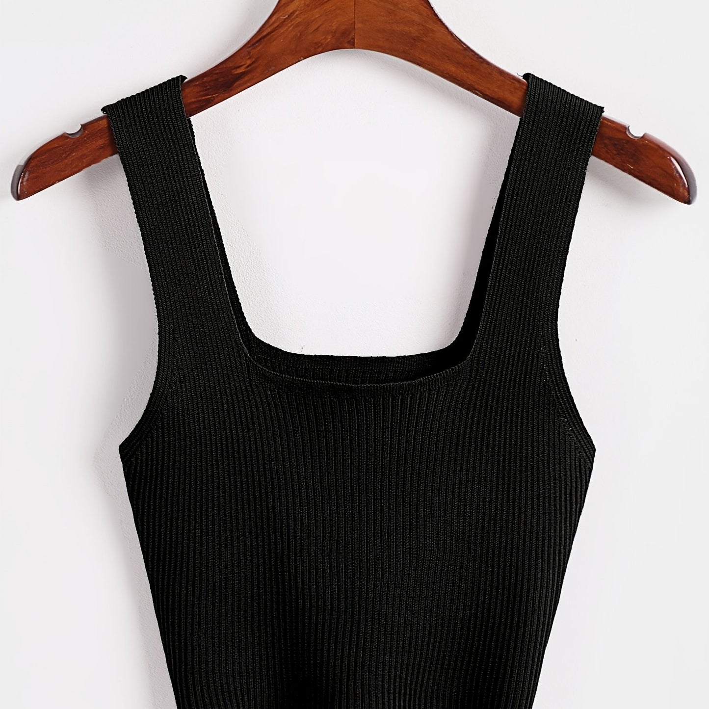 Antmvs Solid Cropped Rib Knitted Vest, Elegant Sleeveless Summer Stretchy Vest, Women's Clothing