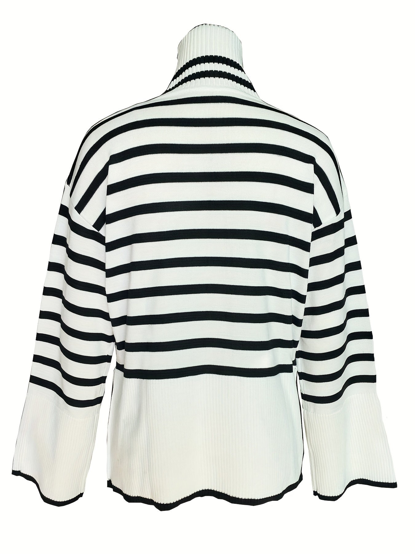 Antmvs Plus Size Y2K Sweater, Women's Plus Striped Long Sleeve Turtle Neck Drop Shoulder Loose Pullover Top
