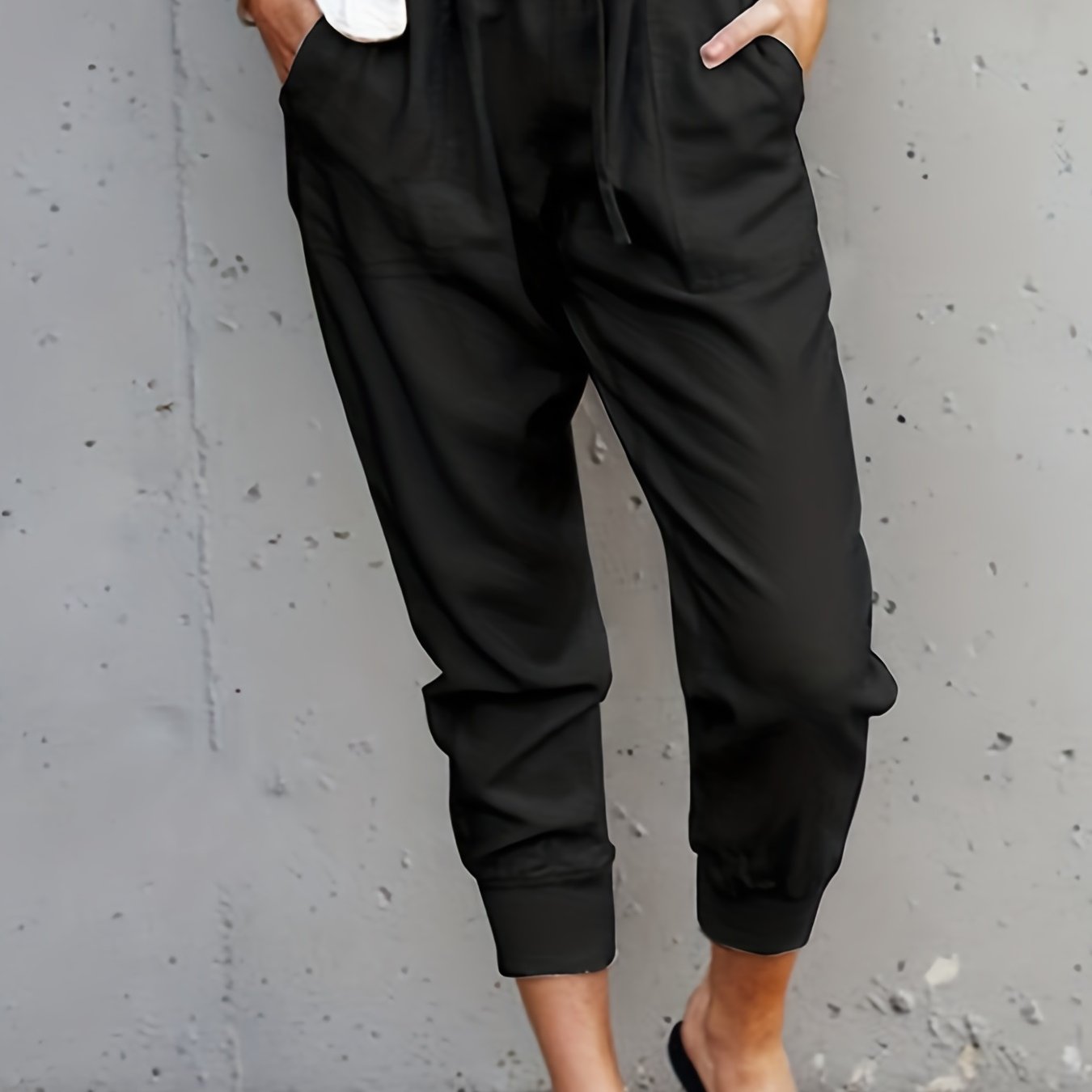 Antmvs Minimalist Drawstring Waist Pants, Solid Casual Pants For Spring & Summer, Women's Clothing