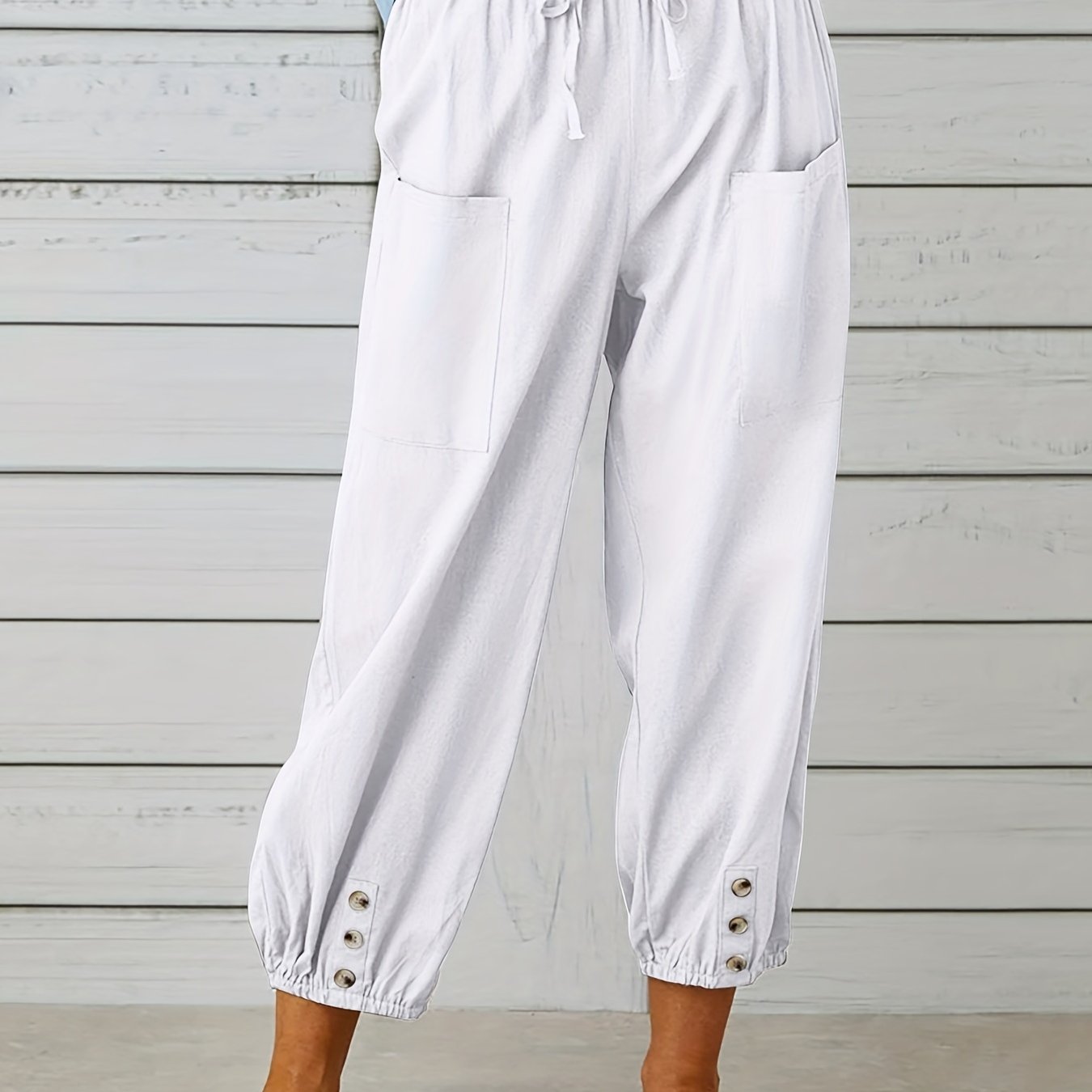 Antmvs Boho Baggy Harem Pants With Pockets, Drawstring Waist Casual Pants For Spring & Summer, Women's Clothing