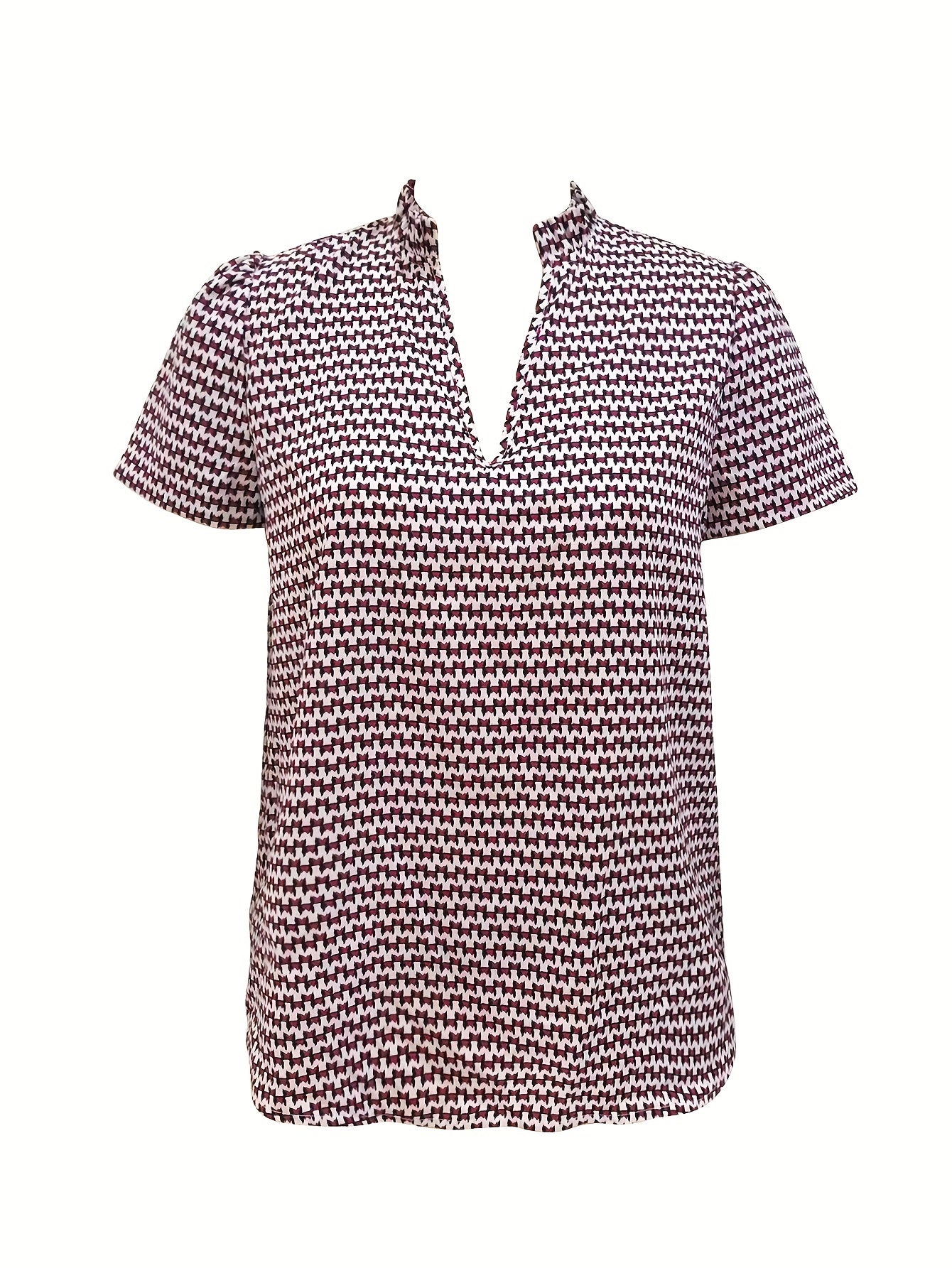Antmvs Allover Print Notched Neck Blouse, Casual Short Sleeve Blouse For Spring & Summer, Women's Clothing