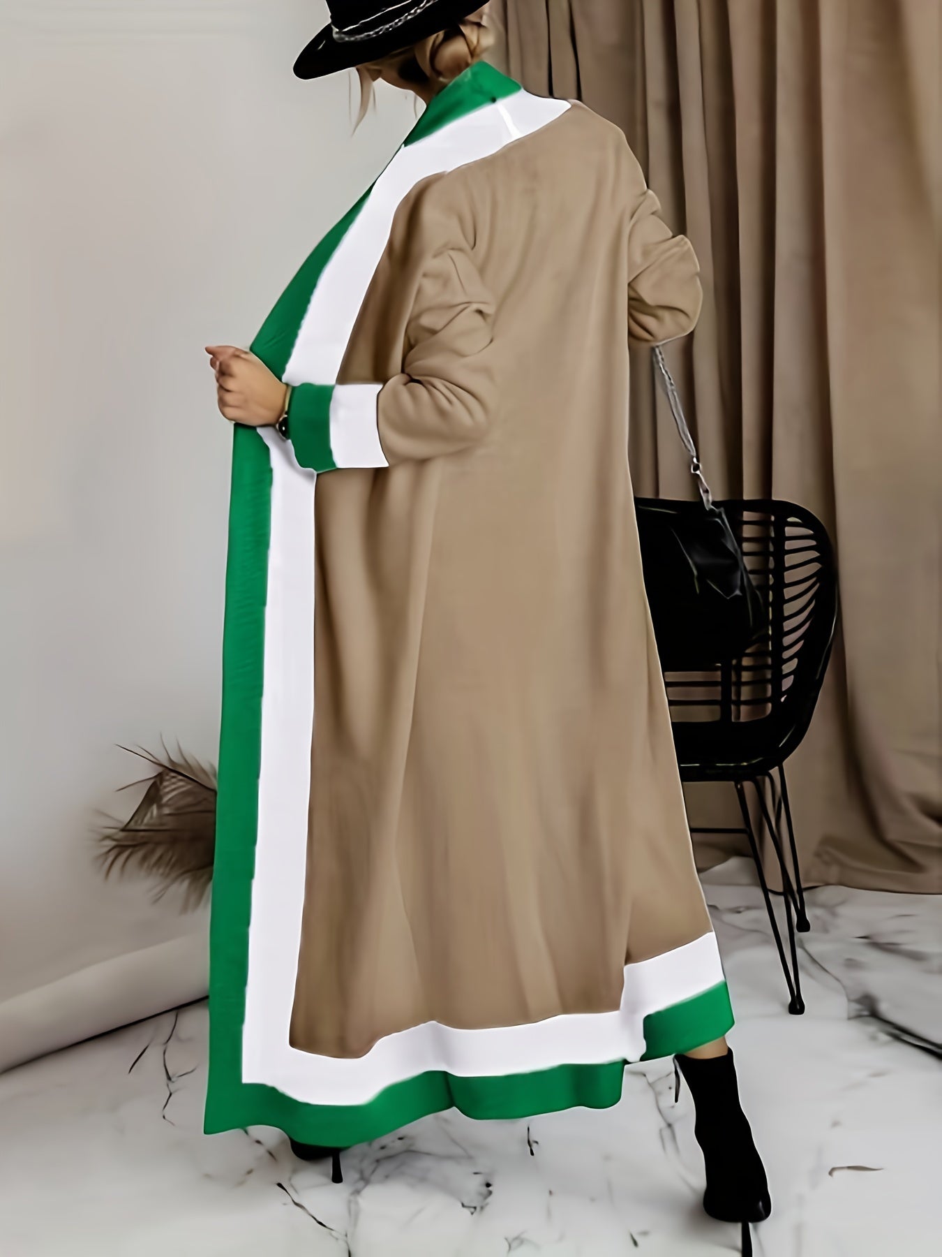 Antmvs Striped Open Front Cardigan, Casual Long Sleeve Long Length Outwear, Women's Clothing