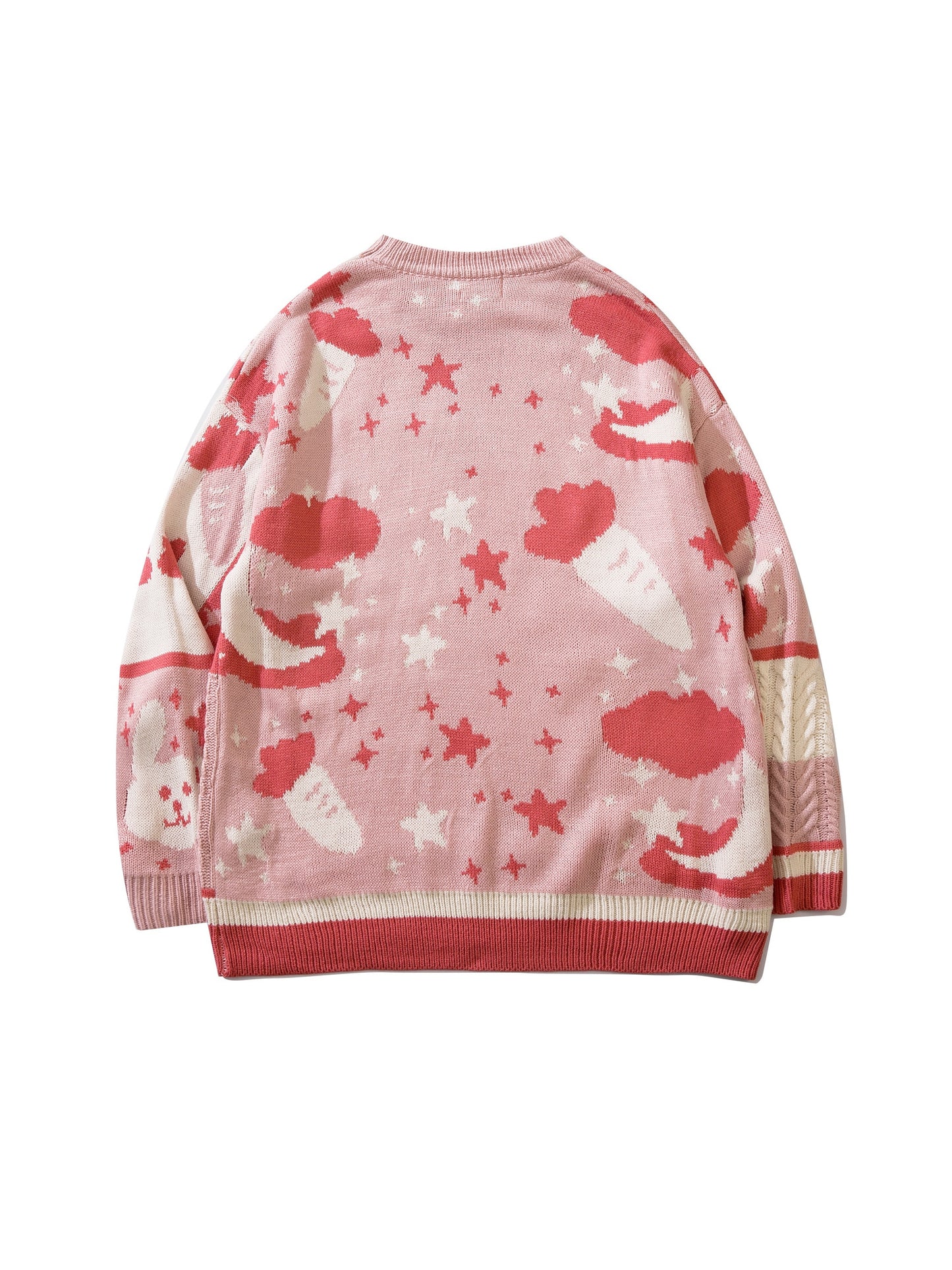 Antmvs Cartoon Rabbit Pattern Knitted Sweater, Men's Casual Warm Slightly Stretch Round Neck Pullover Sweater For Fall Winter