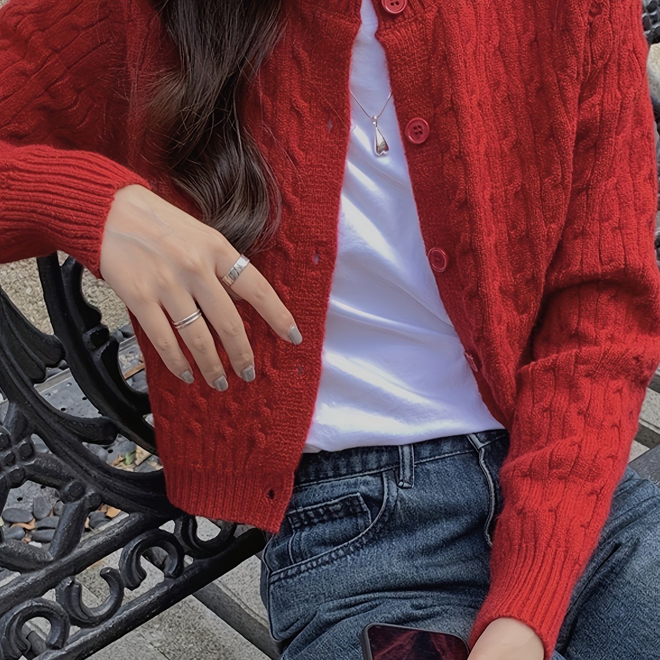 Antmvs Solid Button Up Cable Knit Cardigan, Elegant Crew Neck Long Sleeve Sweater For Spring & Fall, Women's Clothing