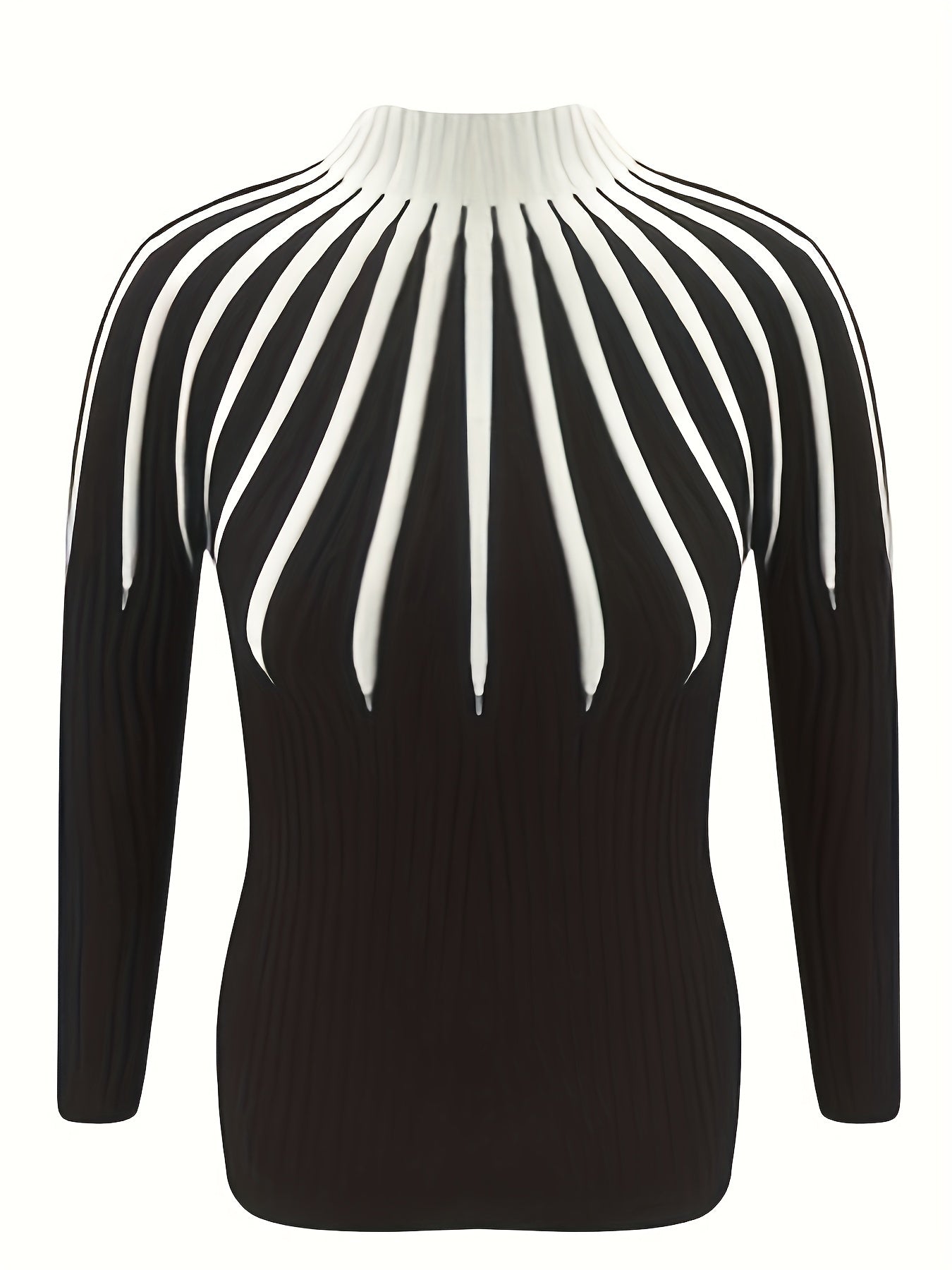 Antmvs Graphic Pattern Mock Neck Pullover Sweater, Casual Long Sleeve Slim Sweater, Women's Clothing
