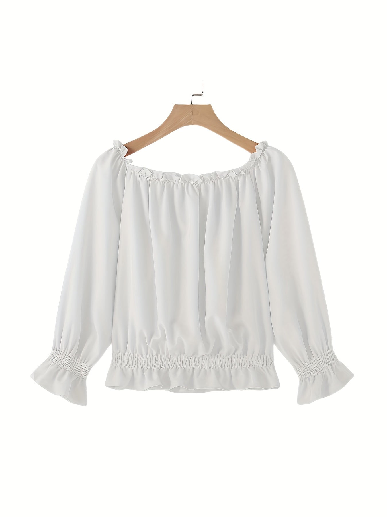 Antmvs Off Shoulder Ruffle Trim Blouse, Casual Long Sleeve Blouse For Spring & Fall, Women's Clothing