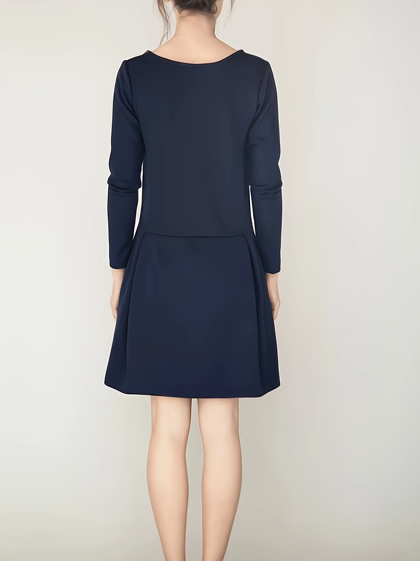 Antmvs Solid Boat Neck Mini Dress, Casual Long Sleeve A Line Dress, Women's Clothing