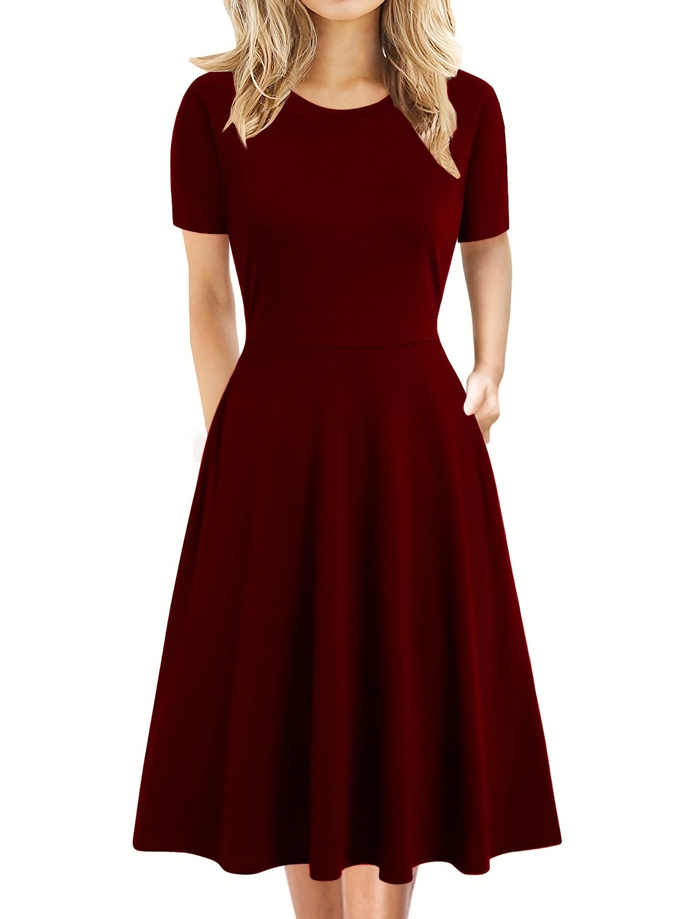 Antmvs Elegant Retro A-line Dress, Short Sleeve Casual Dress For Spring & Summer, Women's Clothing