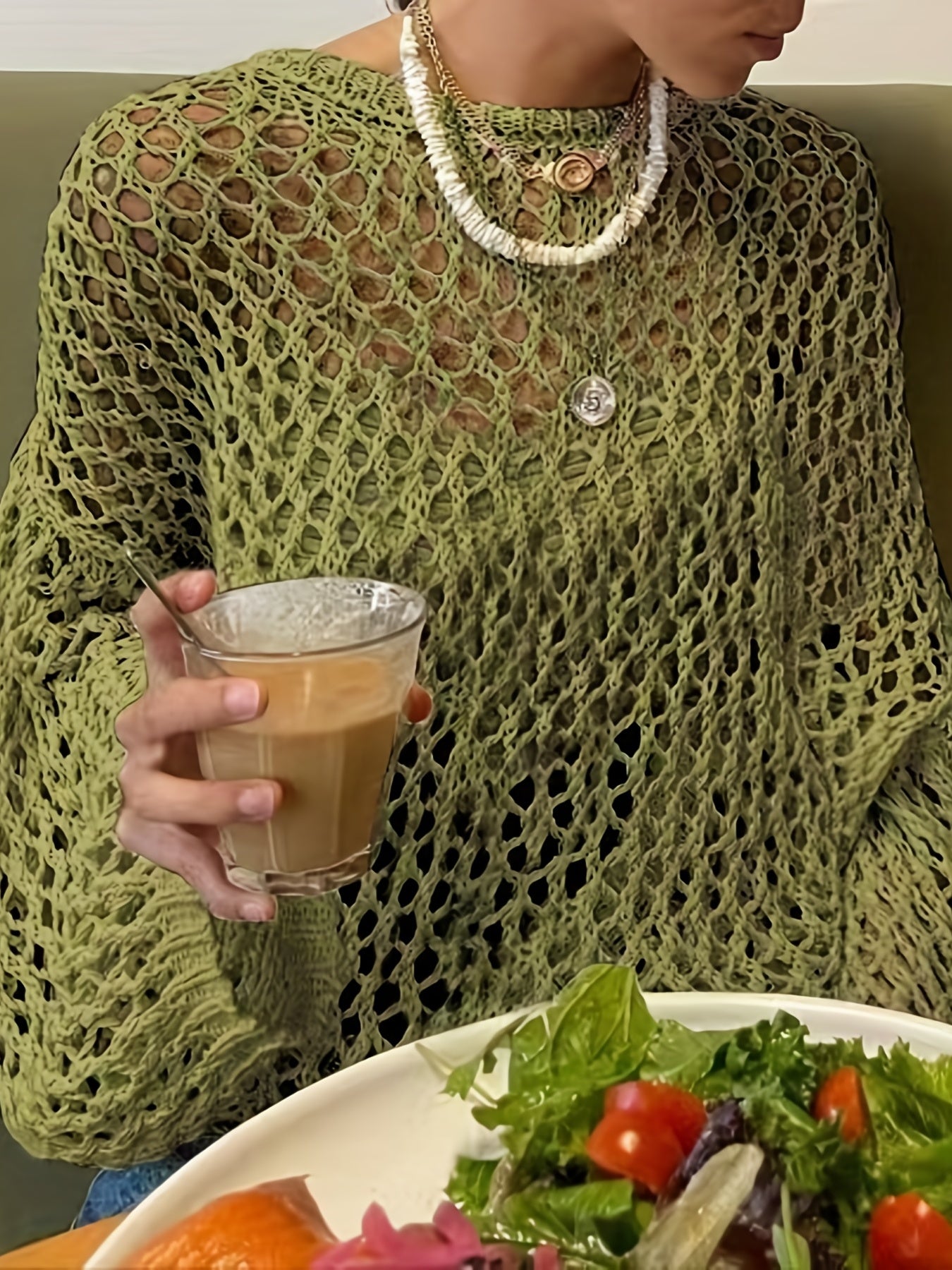 Antmvs Crochet Cover Up Knitted Top, Casual Long Sleeve Sweater For Spring & Summer, Women's Clothing