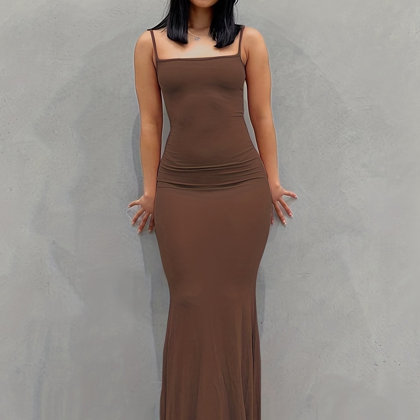 Antmvs Cami Bodycon Dresses ,Sexy Maxi Sleeveless Solid For Party Night, Women's Dresses