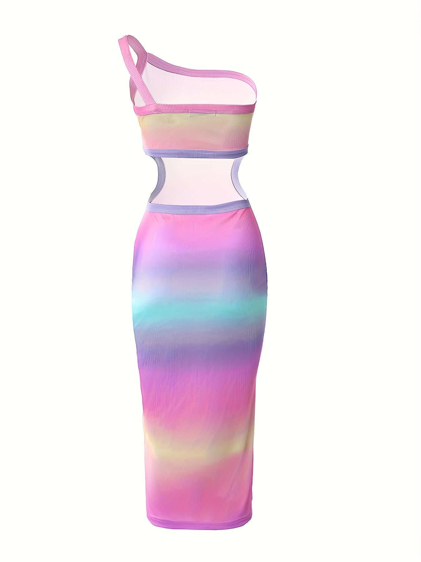 Antmvs Ombre Print One Shoulder Dress, Slim Sexy Casual Dress, Women's Clothing