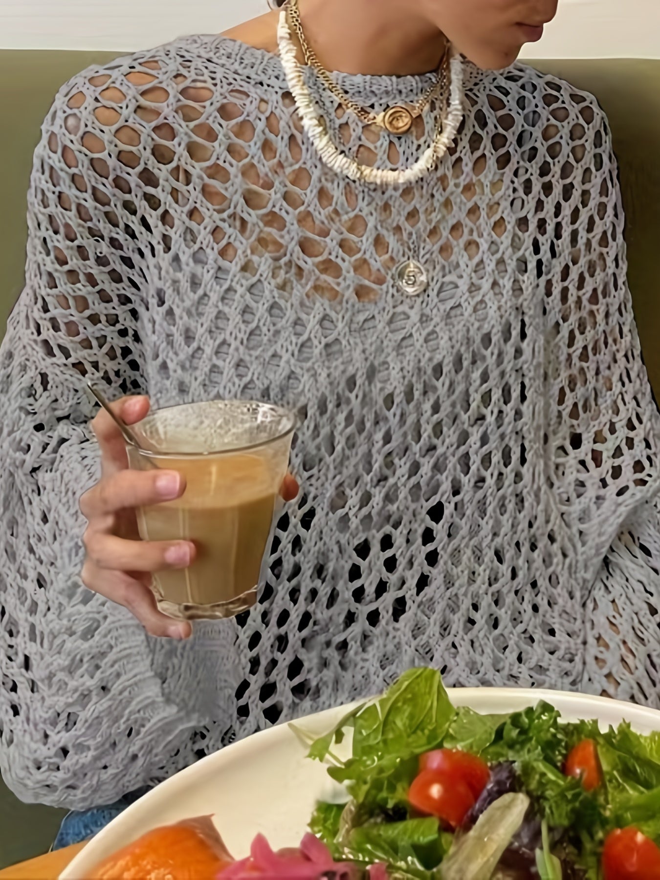Antmvs Crochet Cover Up Knitted Top, Casual Long Sleeve Sweater For Spring & Summer, Women's Clothing