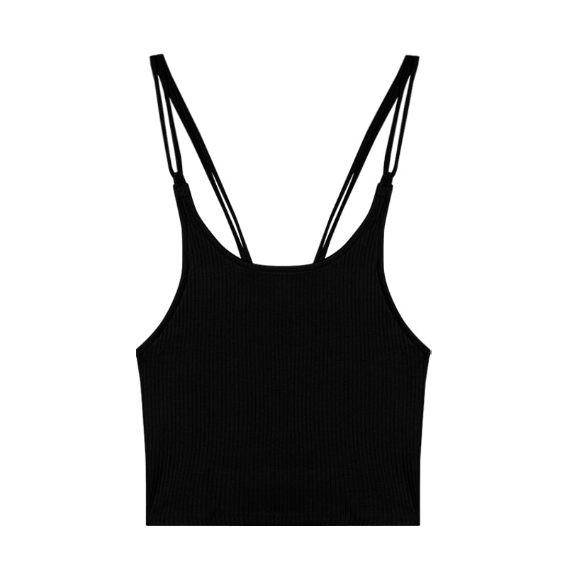 Antmvs Dalia Solid Color Backless Lace-Up Halter Neck Slim Camisole Cropped Top