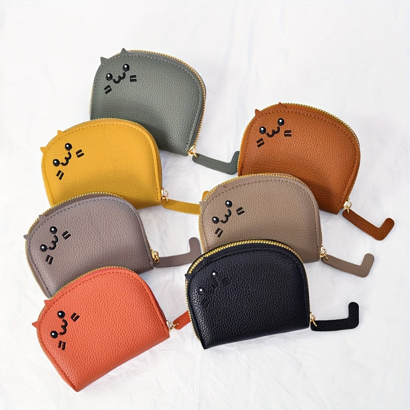 Cute Cartoon Cat Mini Coin Purse, Sweet Style Faux Leather Wallet With Multiple Card Slots(10.49cmx 8.99cm)