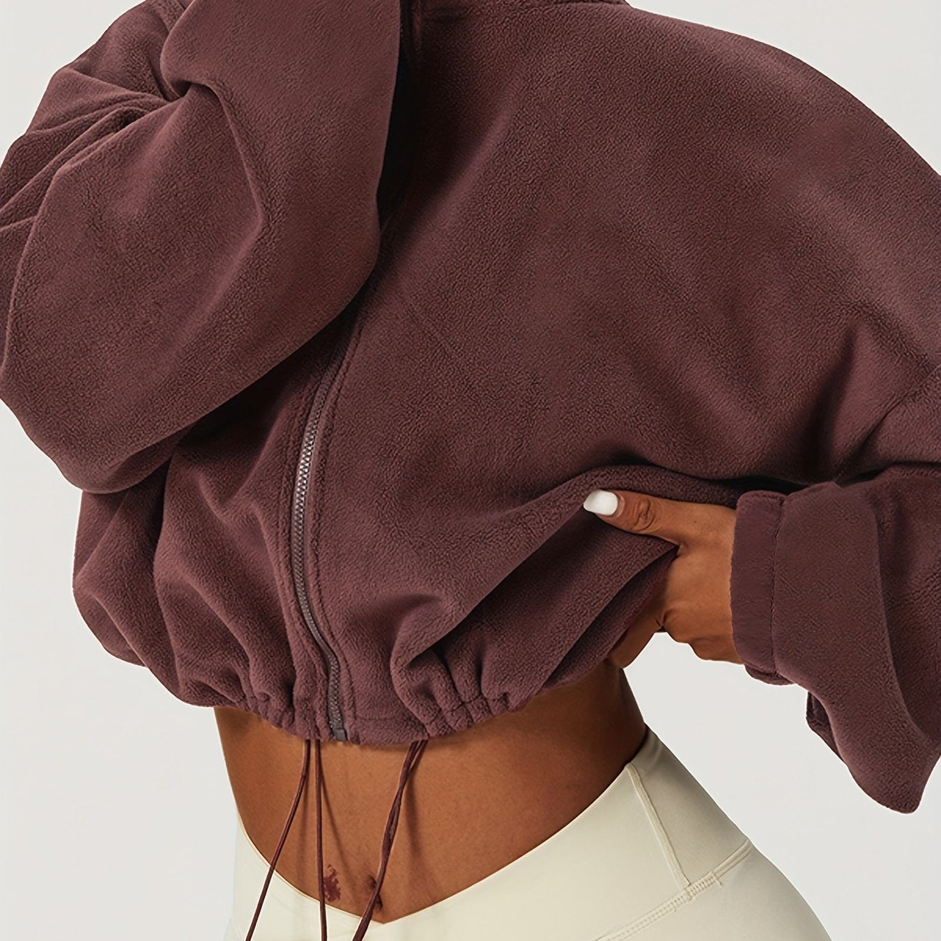 Antmvs Women's Warm Fleece Crop Jacket With Zipper And Drawstring - Perfect For Casual Sports And Outdoor Activities