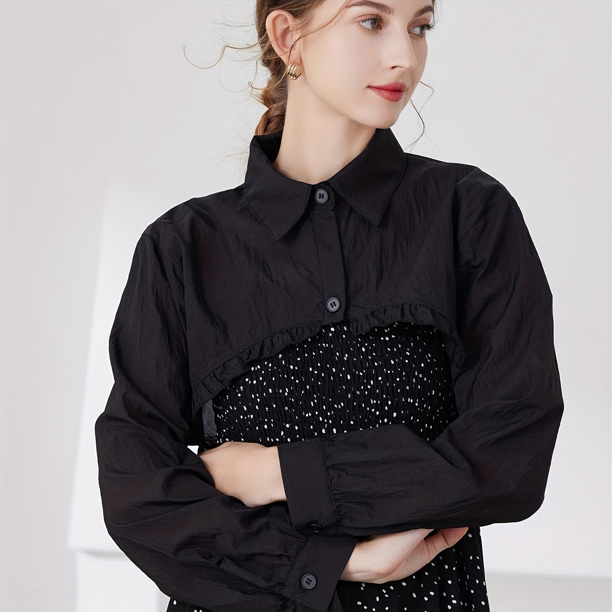 Antmvs Women's White Gauze Fake Collar With Long Sleeves Simple Solid Color Half Shirt Dickey Collar Summer Sun Protection Decoration False Collar