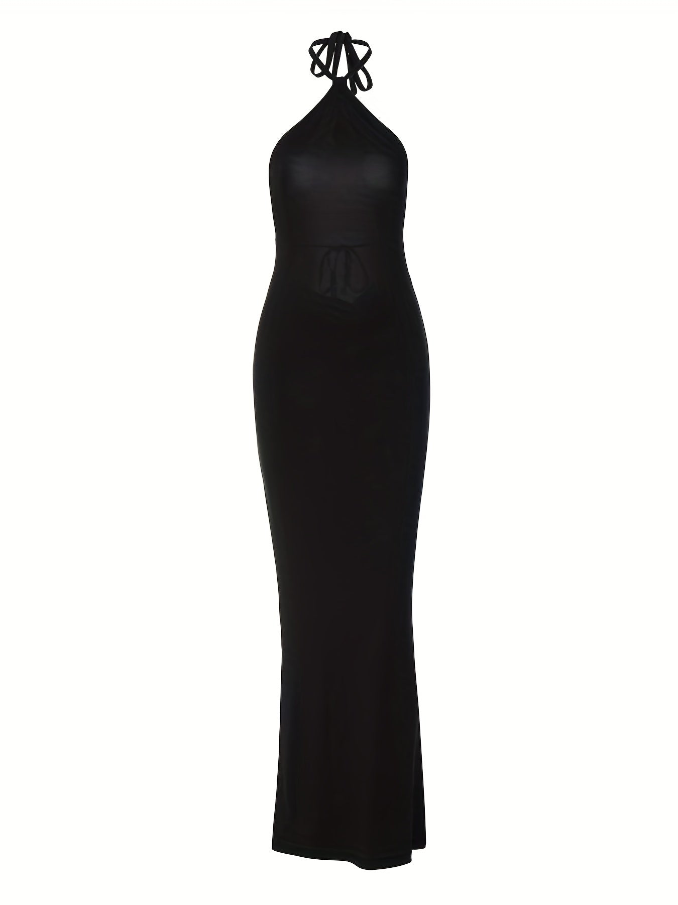 Antmvs Solid Tie Back Halter Neck Dress, Elegant Backless Bodycon Halter Dress For Party & Banquet, Women's Clothing