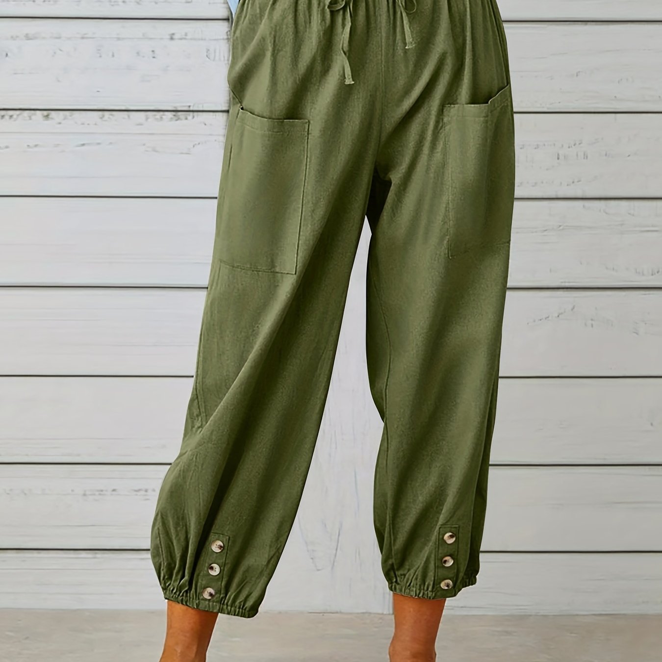 Antmvs Boho Baggy Harem Pants With Pockets, Drawstring Waist Casual Pants For Spring & Summer, Women's Clothing