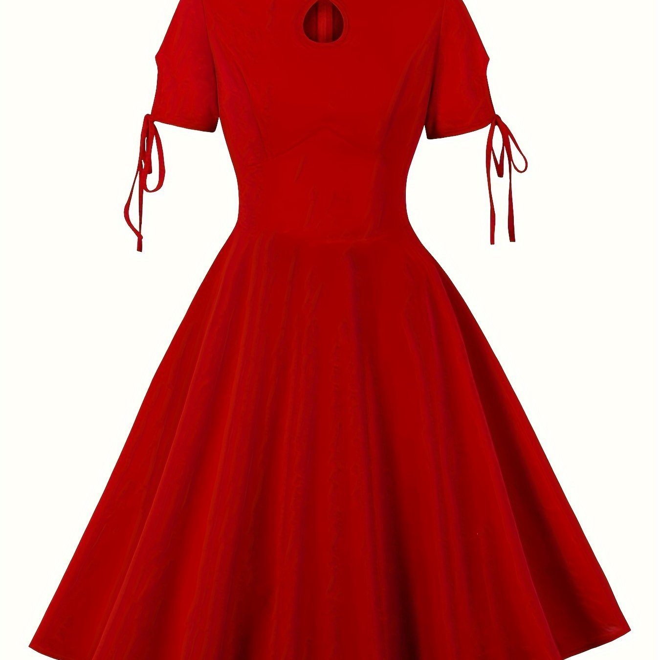 Antmvs Plus Size Casual Dress, Women's Plus Solid Knot Short Sleeve Round Neck Slight Stretch Keyhole Dress