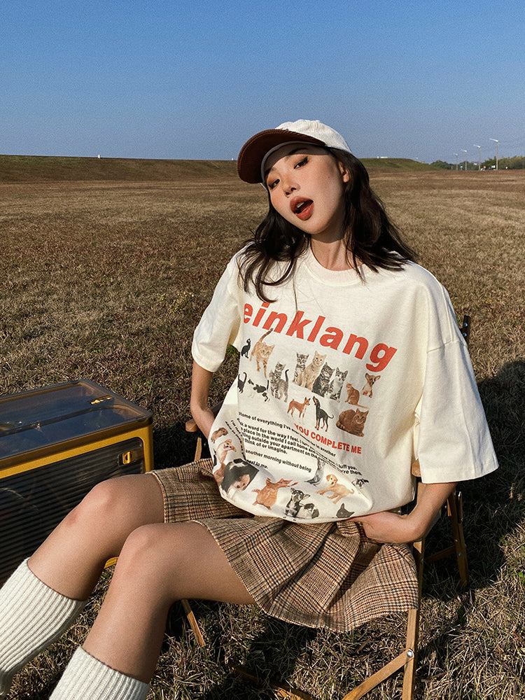 Antmvs Einklang Retro Graphic Letter Print Short Sleeve T-shirt Top
