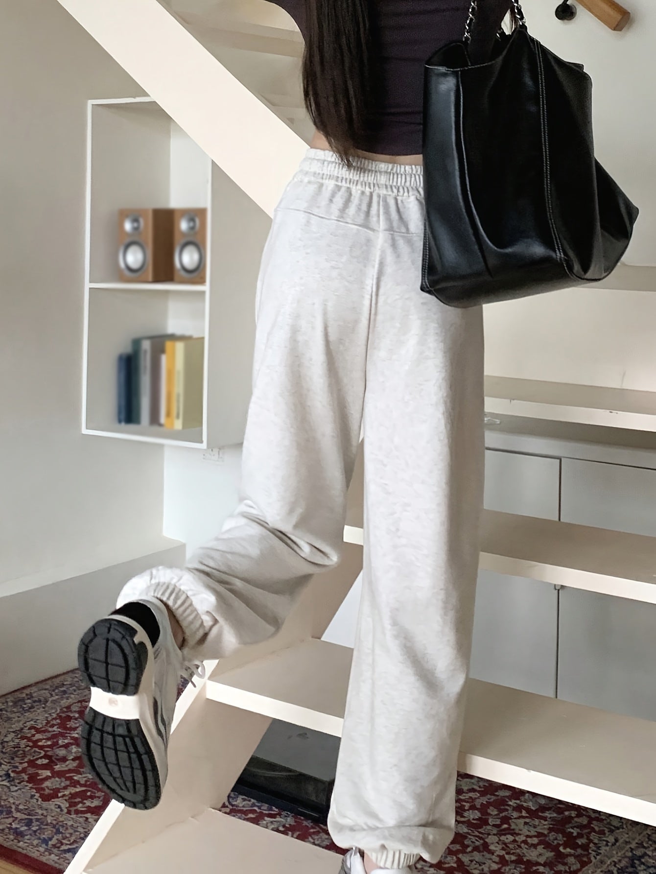Antmvs Top-stitching Baggy Jogger Pants, Casual Drawstring Sporty Pants With Pocket, Women's Clothing
