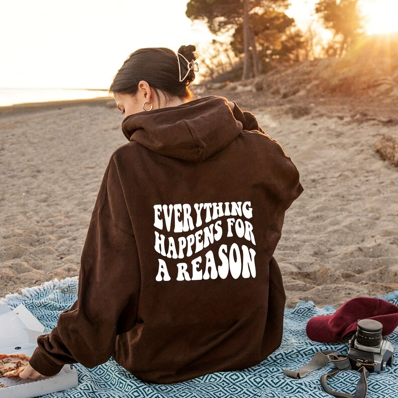 Antmvs Plus Size Casual Sweatshirt, Women's Plus Letter Print Long Sleeve Drawstring Hoodie With Giant Pocket